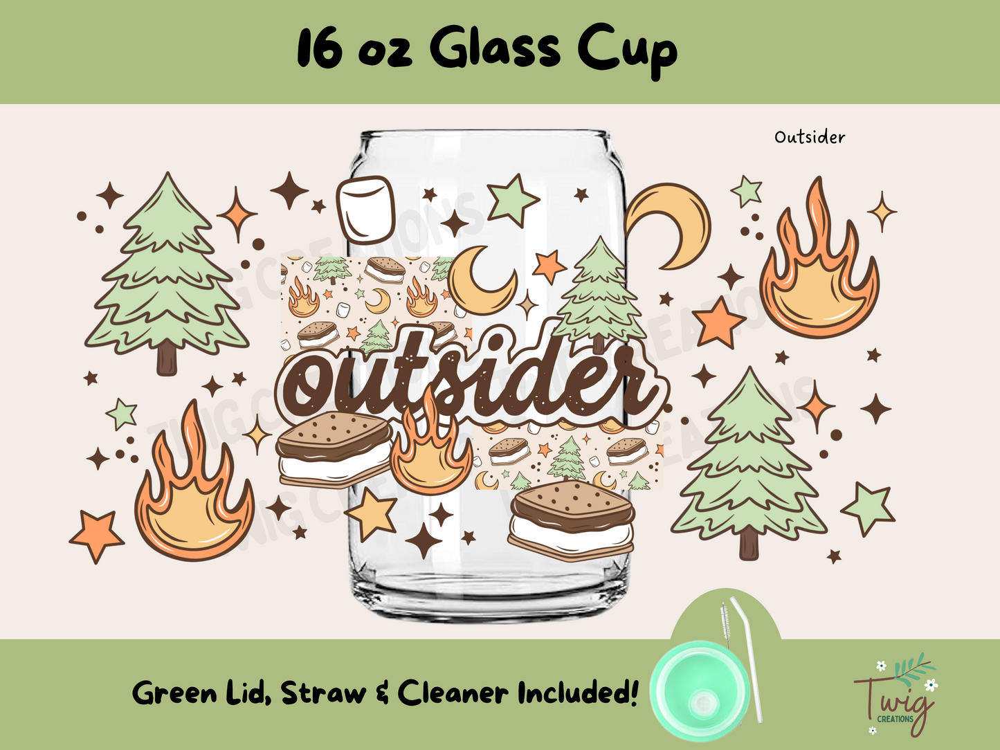 Outsider 16 oz Glass Cup Twig Creations