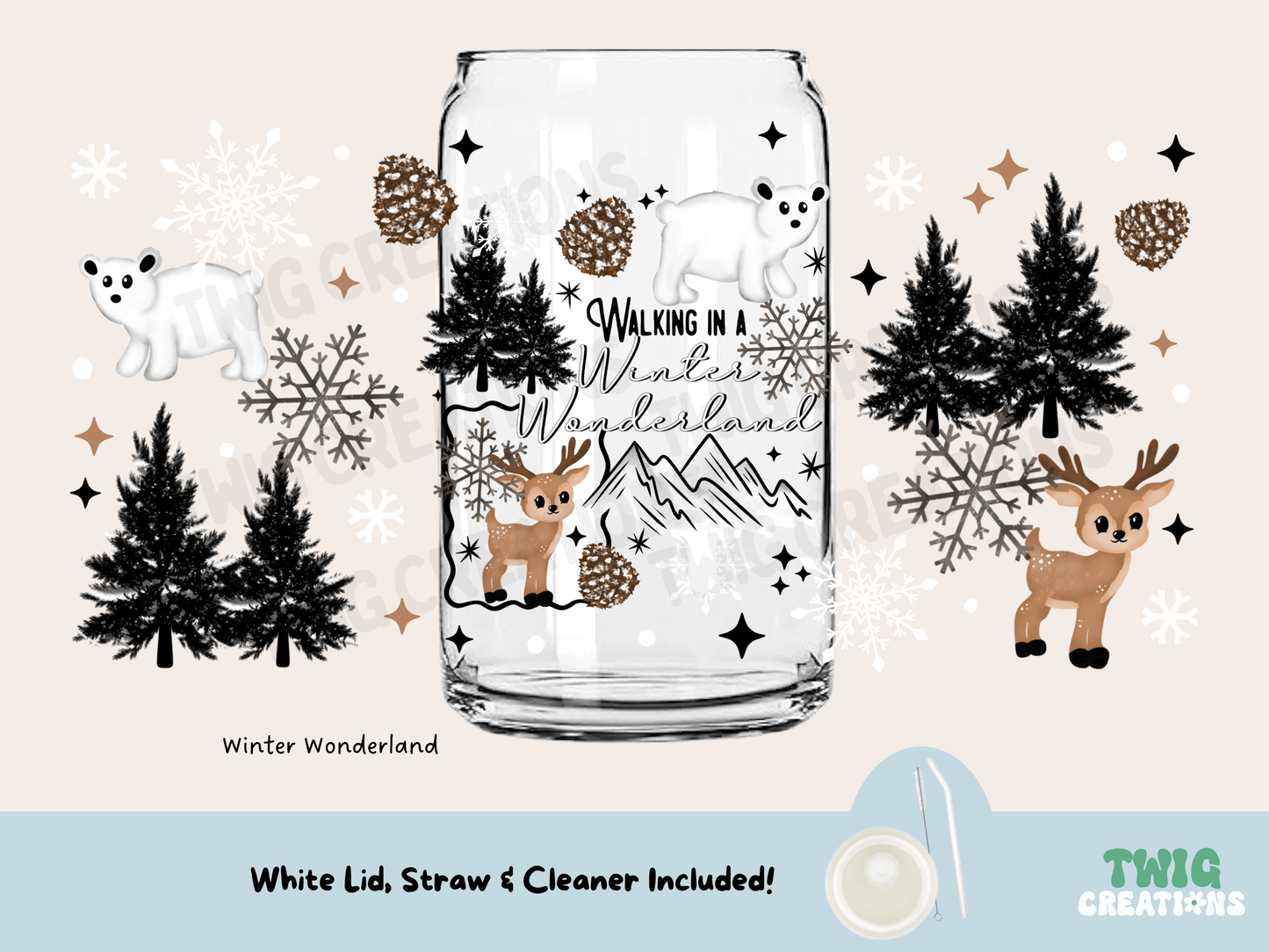 Winter Wonderland 16 oz Glass Cup Twig Creations