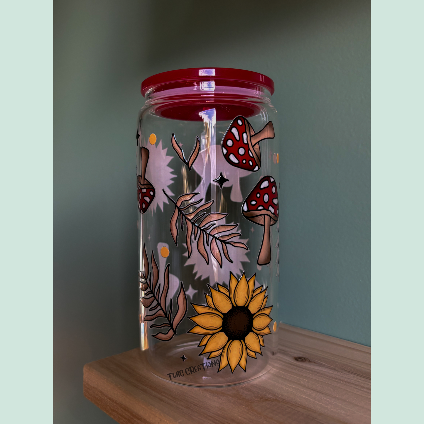 Shrooms & Blooms 16 oz Glass Cup