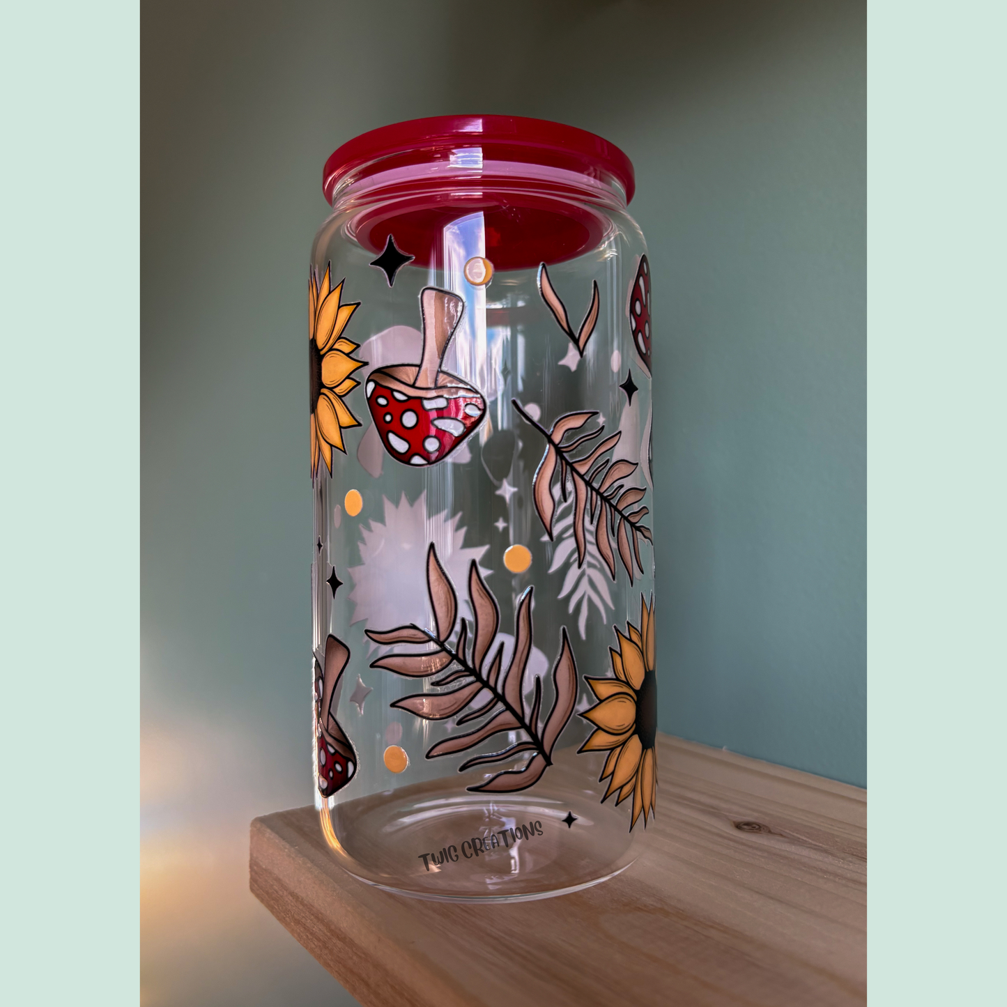 Shrooms & Blooms 16 oz Glass Cup