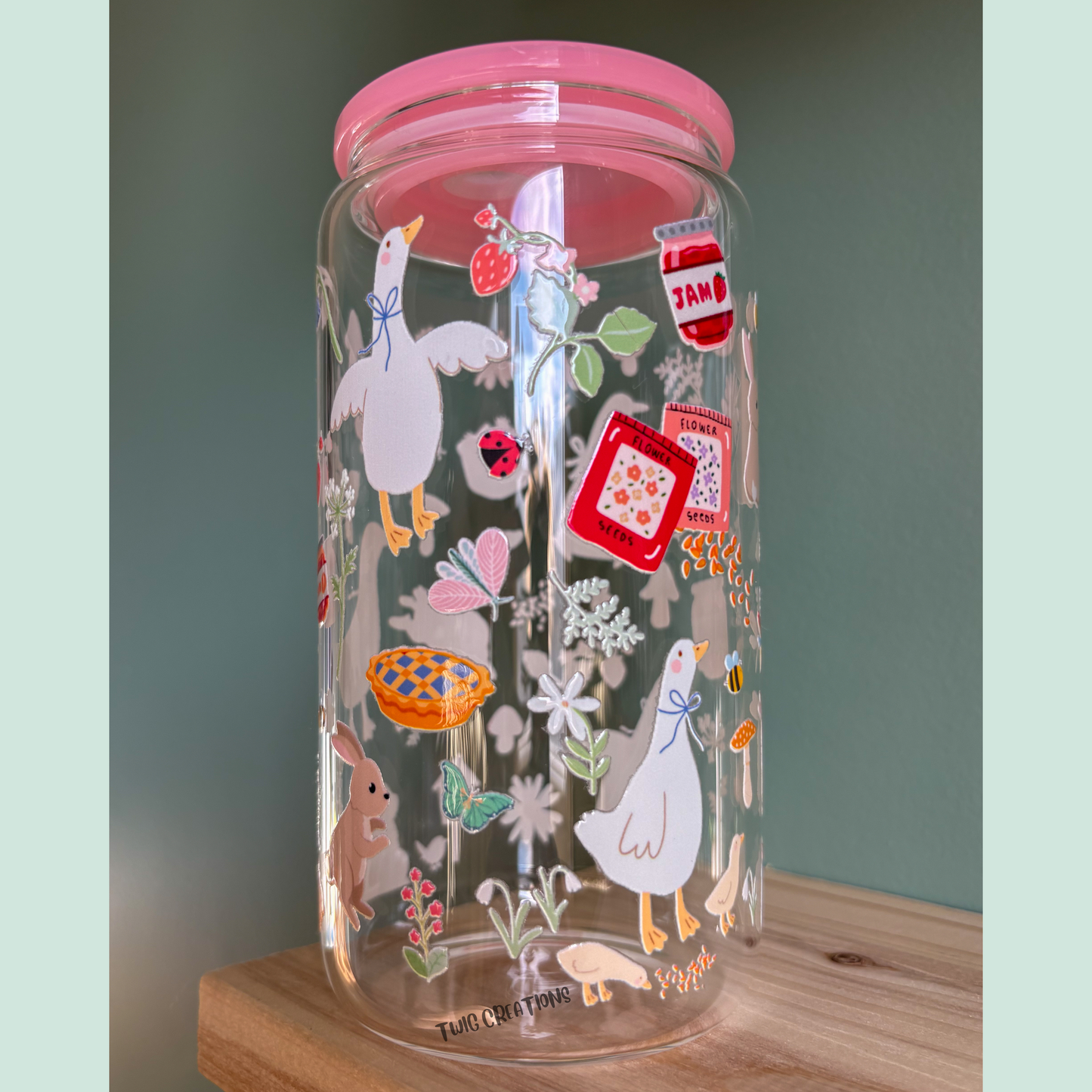 Cottagecore Spring Goose 16 oz Glass Cup