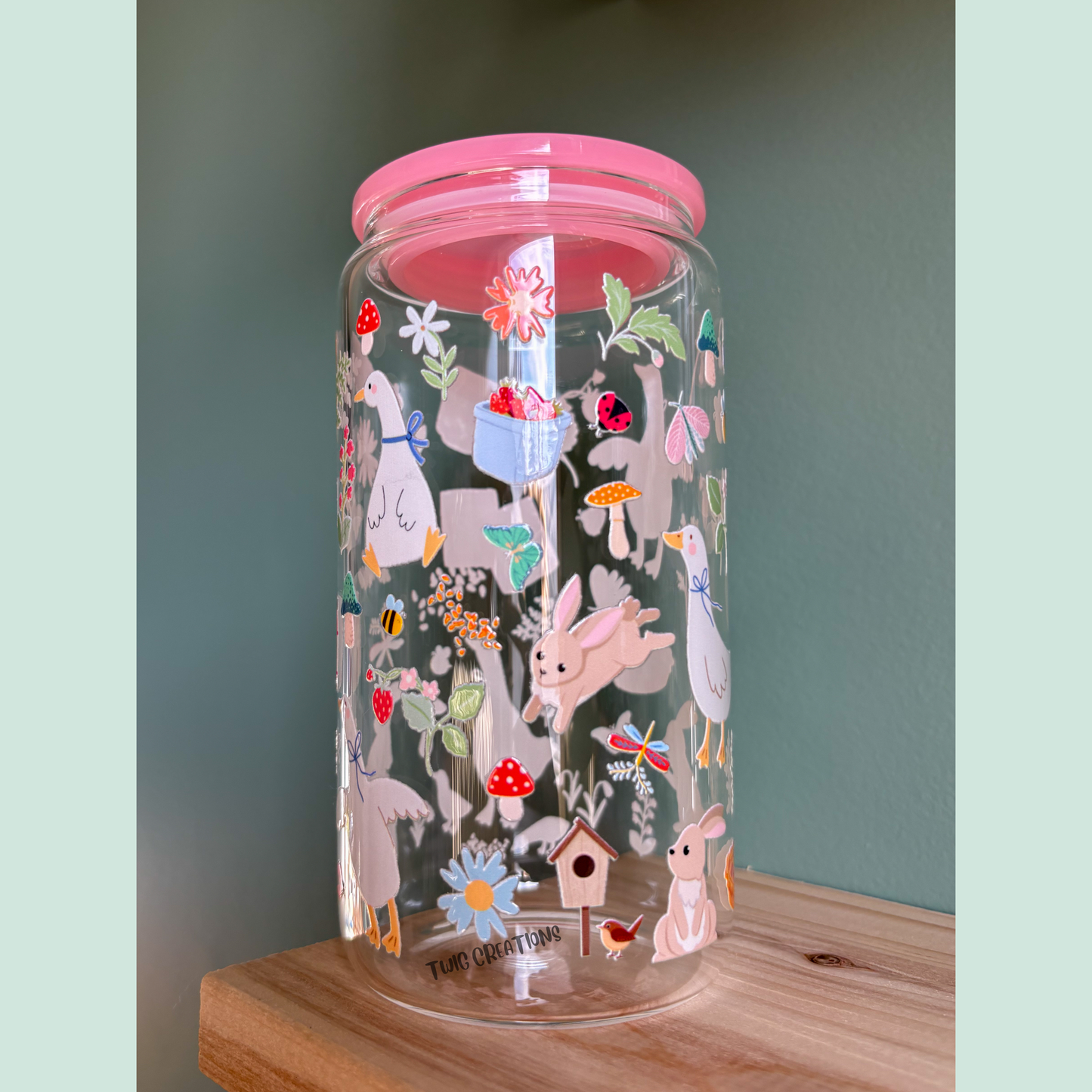 Cottagecore Spring Goose 16 oz Glass Cup