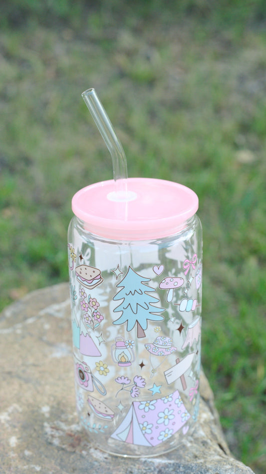 The Coquette Camper 16 oz Glass Cup Twig Creations