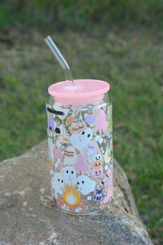 Camp Boo 16 oz Glass Cup Twig Creations