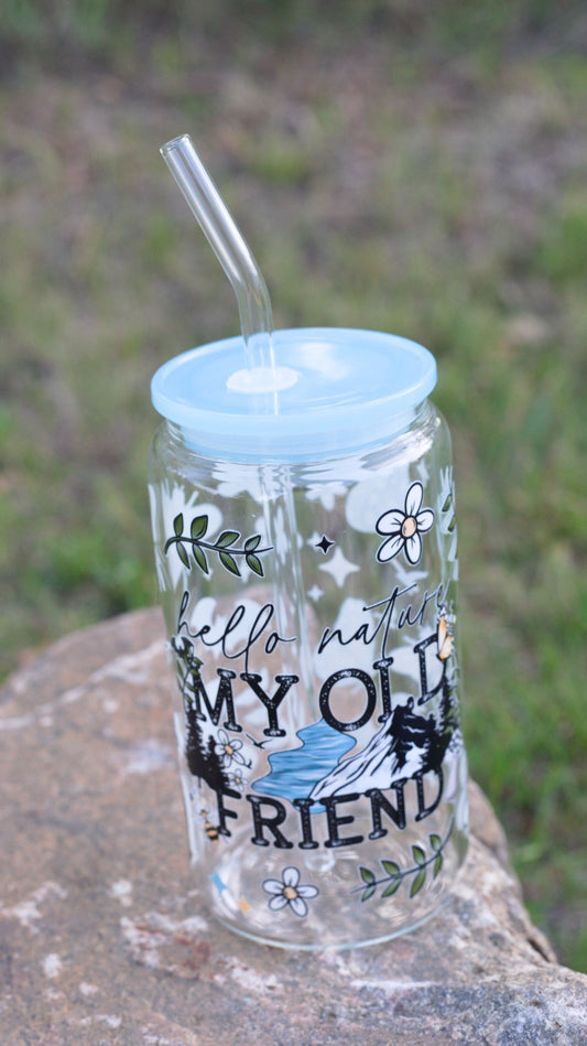 Hello Nature 16 oz Glass Cup Twig Creations