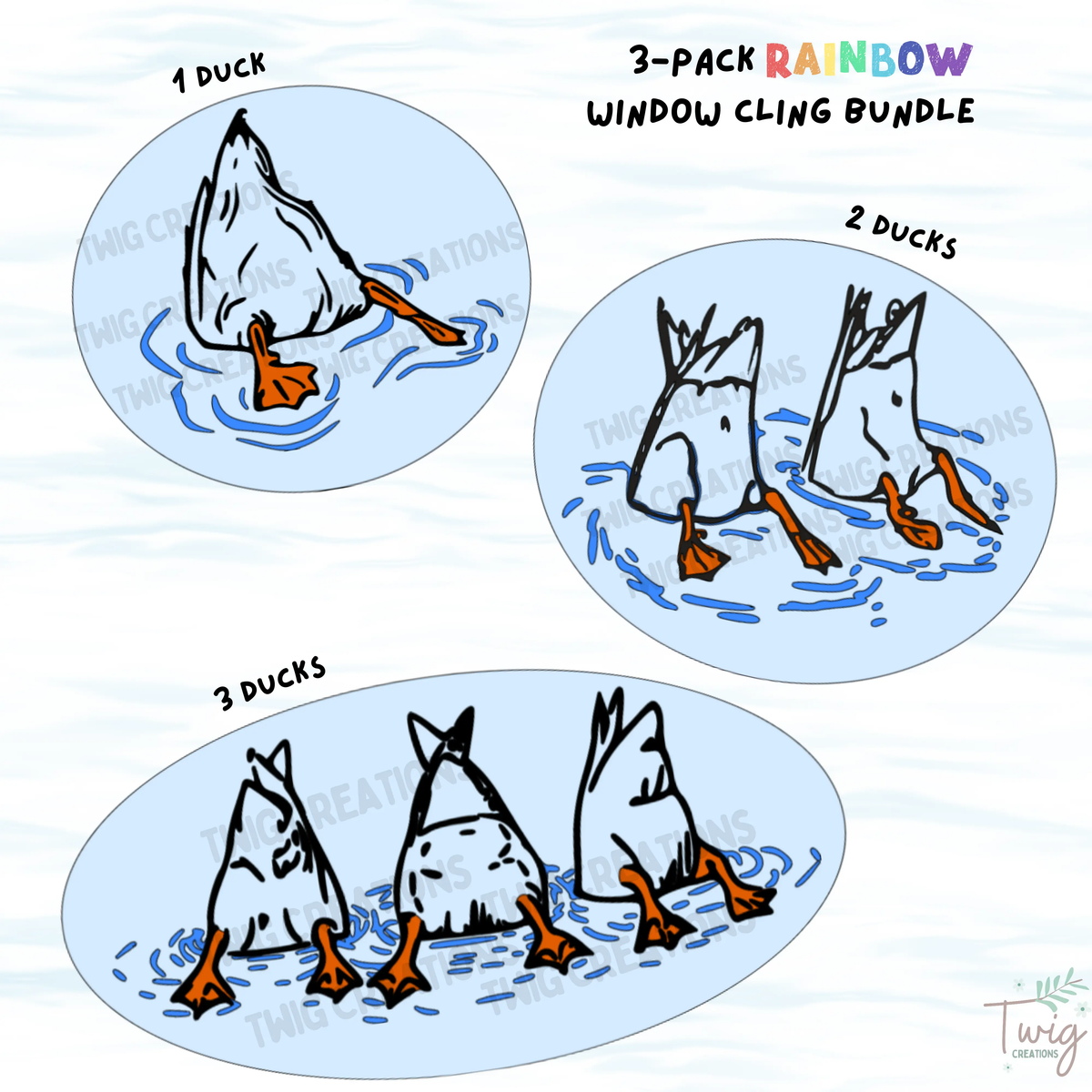 Dabbling Ducks Rainbow Window Cling Bundle (3 pack) Twig Creations