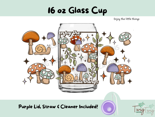 Enjoy the Little Things 16 oz Glass Cup Twig Creations