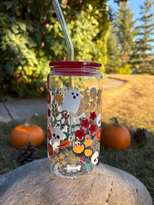 Spooky Fall 16 oz Glass Cup Twig Creations