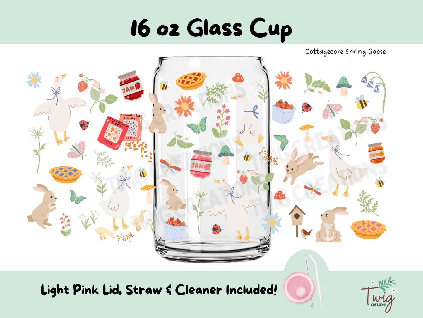 Cottagecore Spring Goose 16 oz Glass Cup