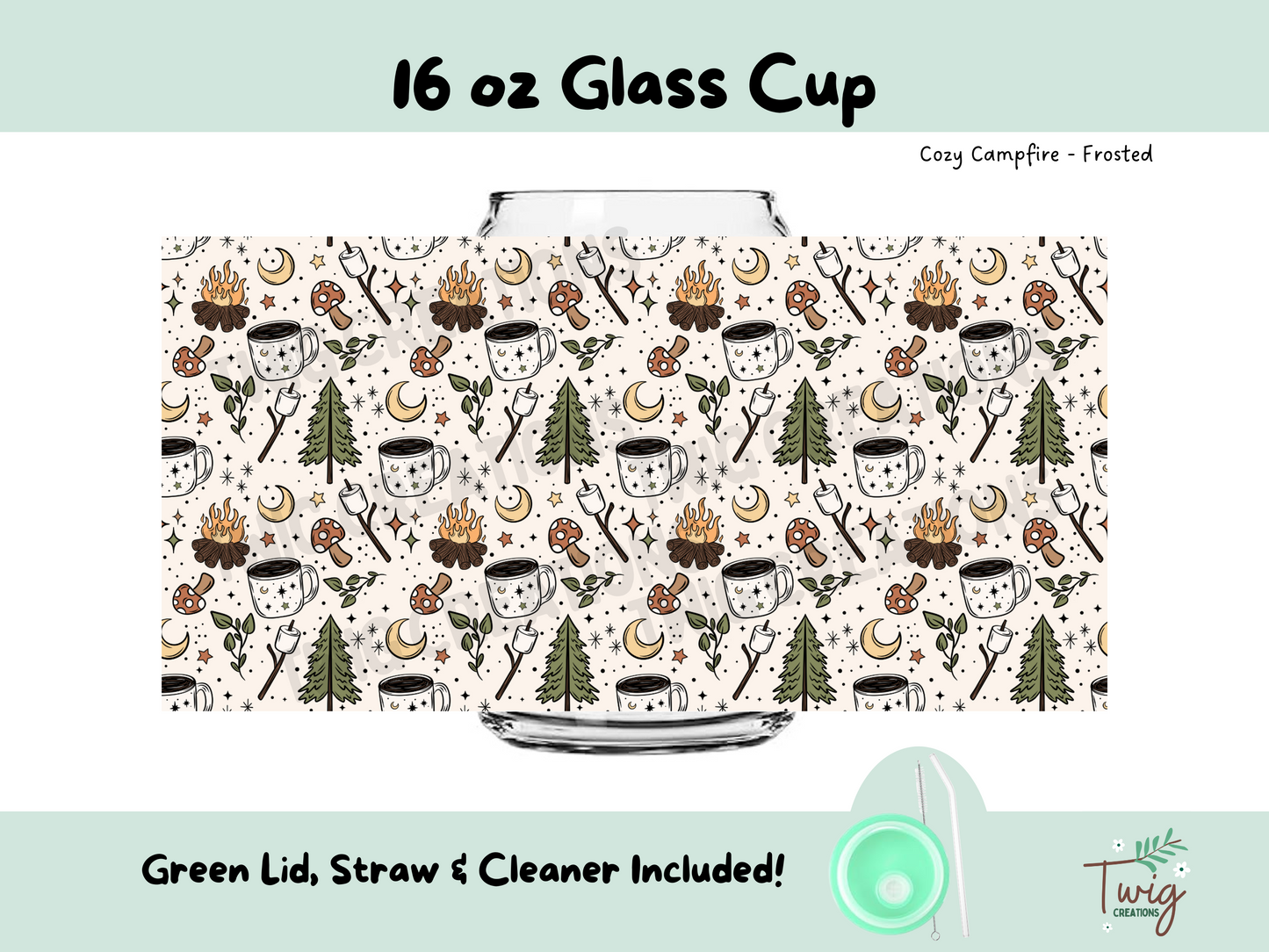 Cozy Campfire Frosted 16 oz Glass Cup
