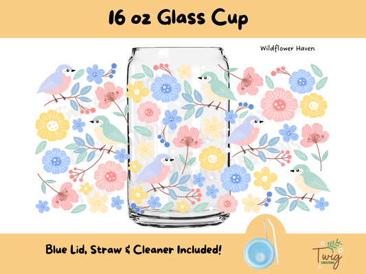 Wildflower Haven 16 oz Glass Cup Twig Creations
