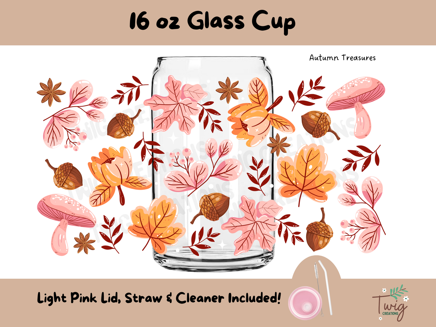Autumn Treasures 16 oz Glass Cup Twig Creations
