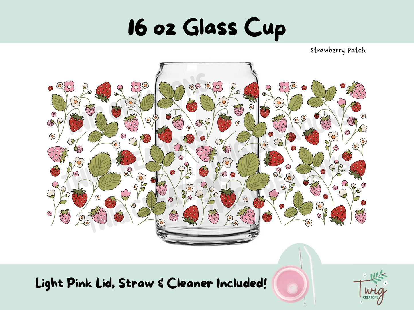 Strawberry Patch 16 oz Glass Cup