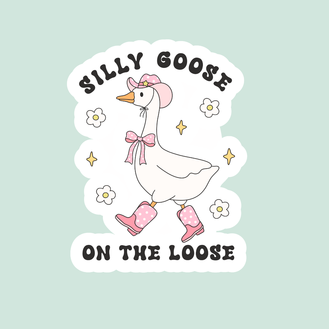 Silly Cowgirl Goose on the Loose Sticker