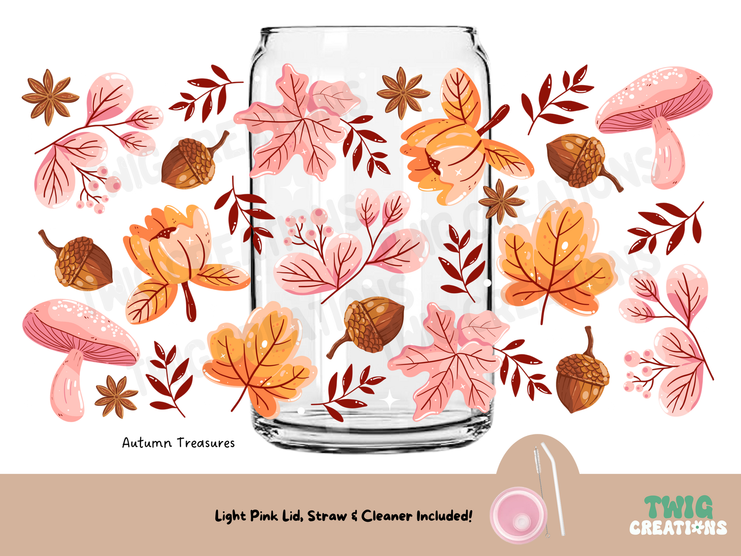 Square Glass Cup w/ Lid & Straw Twig Creations