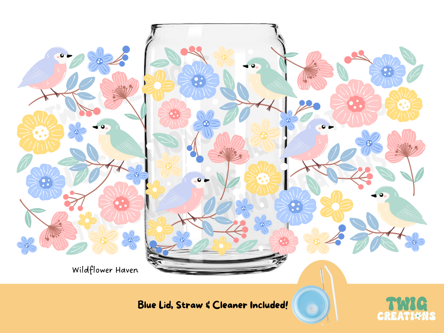 Square Glass Cup w/ Lid & Straw Twig Creations