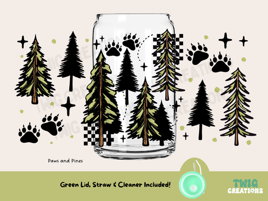 Paws & Pines 16 oz Glass Cup Twig Creations