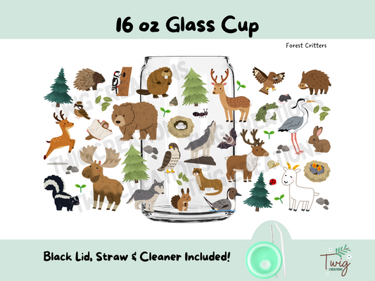Forest Critters 16 oz Glass Cup
