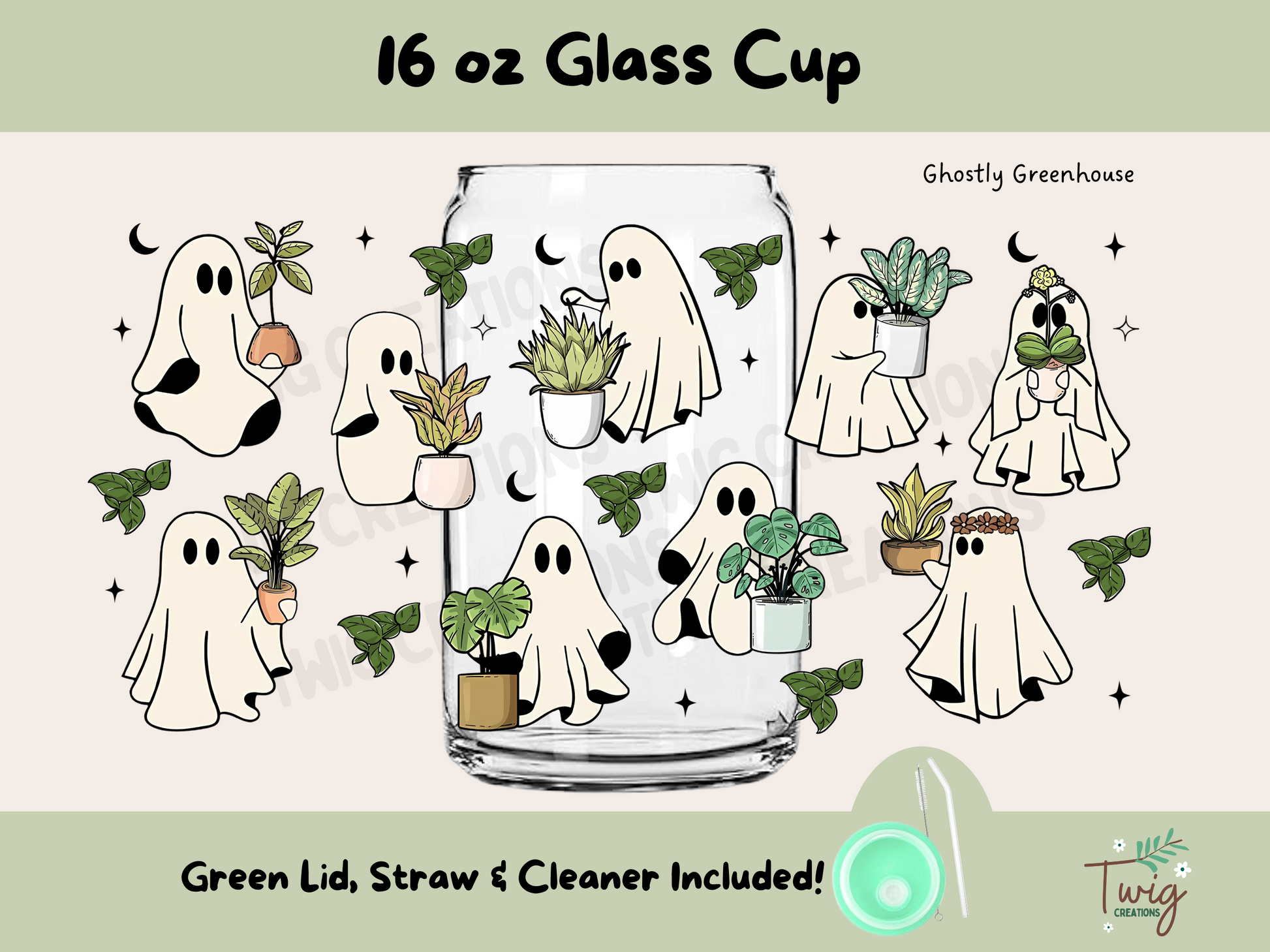 Boo-tanical 16 oz Glass Cup Twig Creations