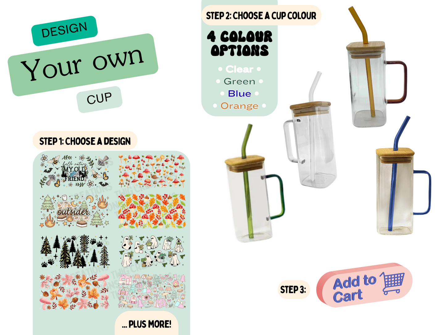 Square Glass Cup w/ Lid & Straw Twig Creations