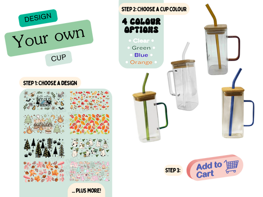 Square Glass Cup w/ Lid & Straw Twig Creations