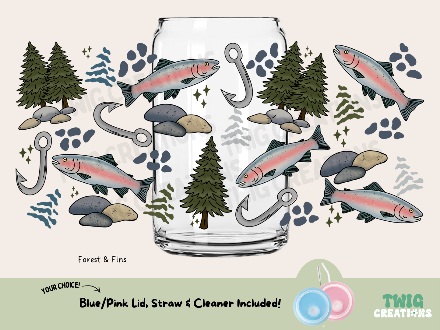 Forest & Fins 16 oz Glass Cup Twig Creations