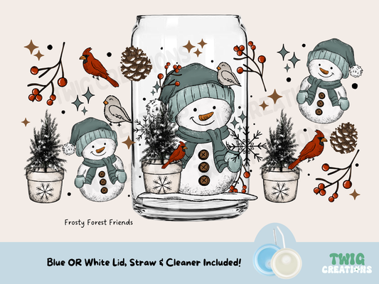 Frosty Forest Friends 16 oz Glass Cup Twig Creations