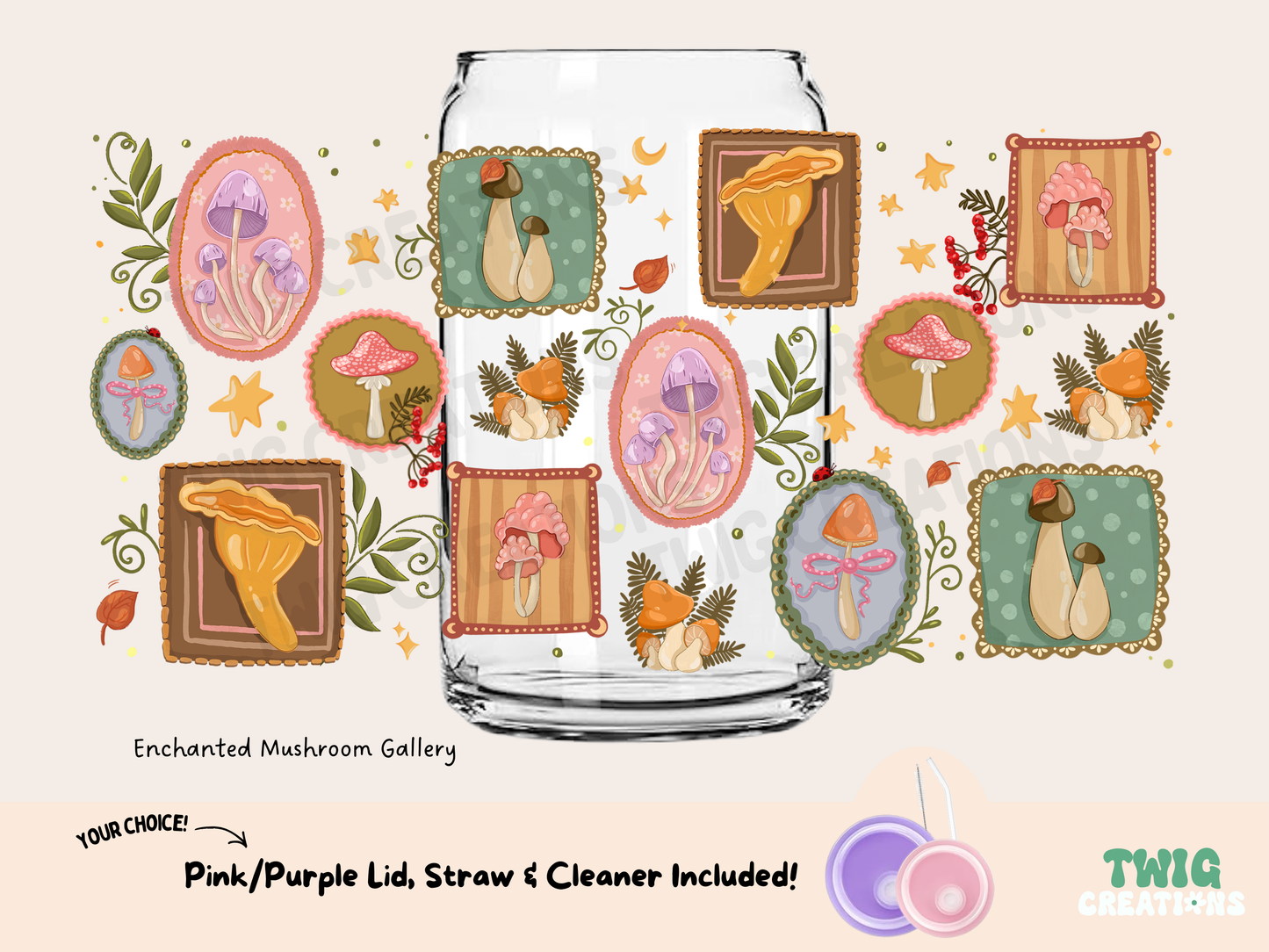 Enchanted Mushroom Gallery 16 oz Glass Cup - Twig Creations