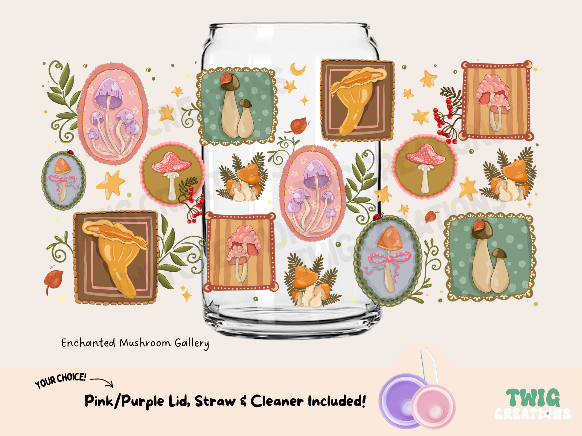 Enchanted Mushroom Gallery 16 oz Glass Cup - Twig Creations