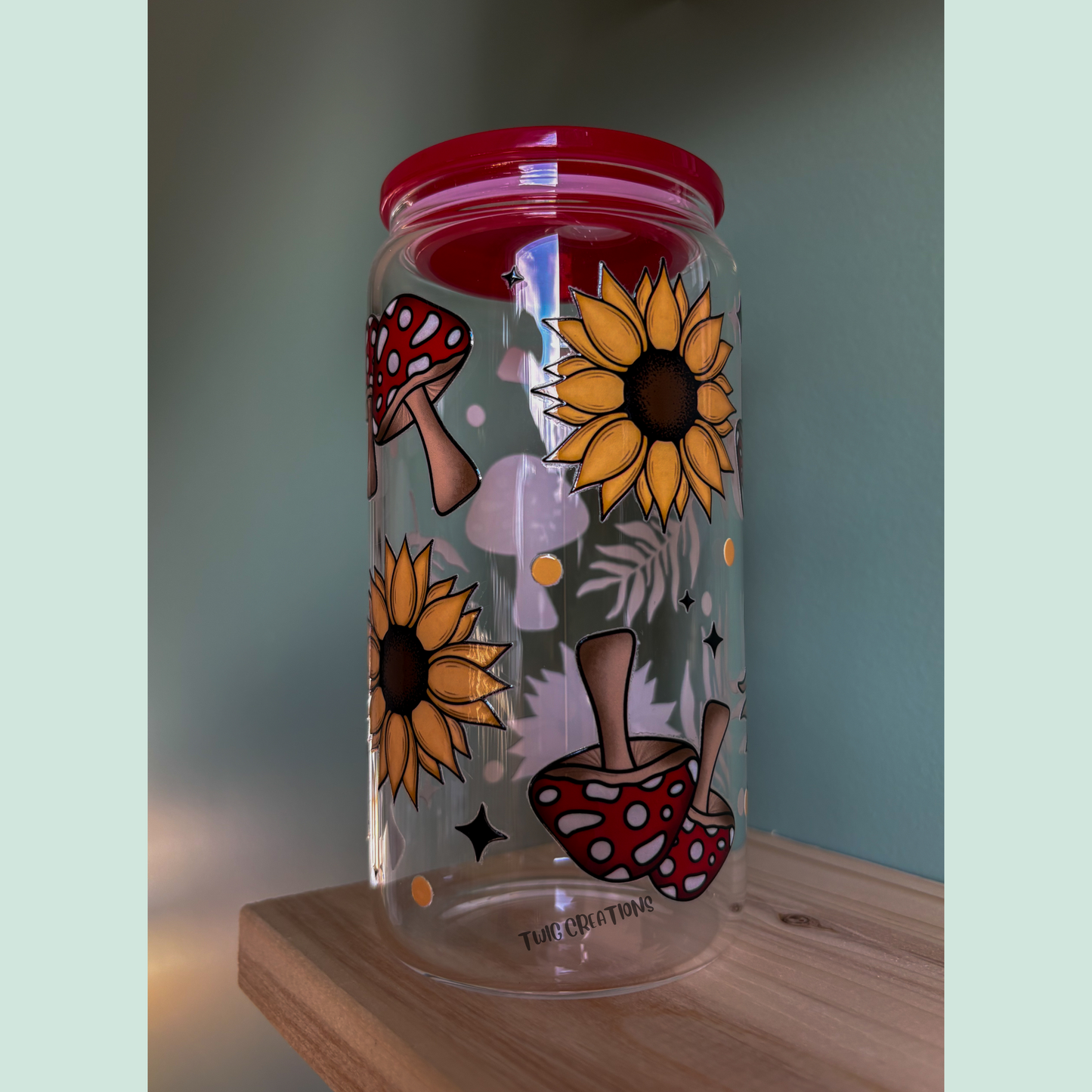 Shrooms & Blooms 16 oz Glass Cup