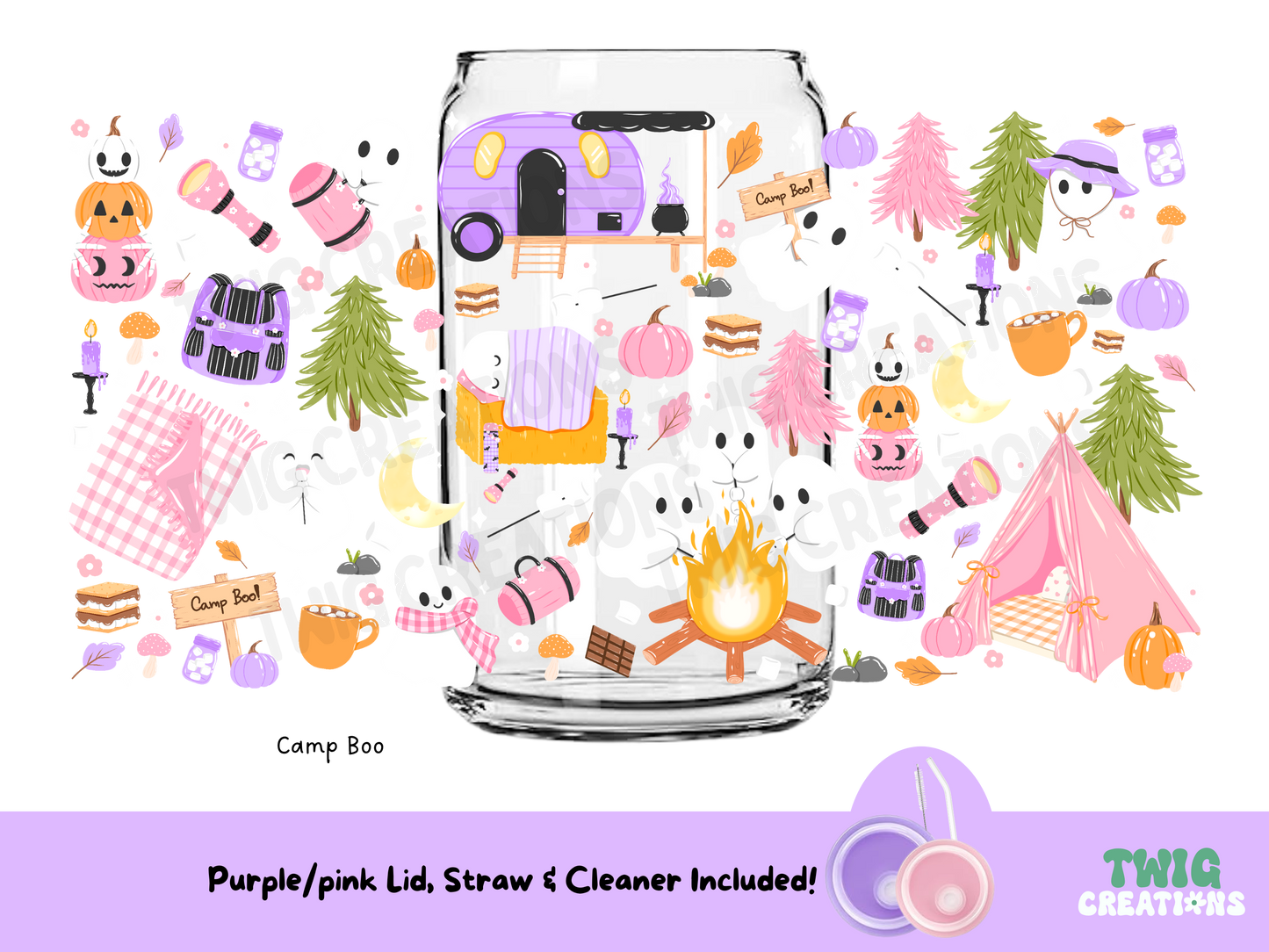 Square Glass Cup w/ Lid & Straw Twig Creations