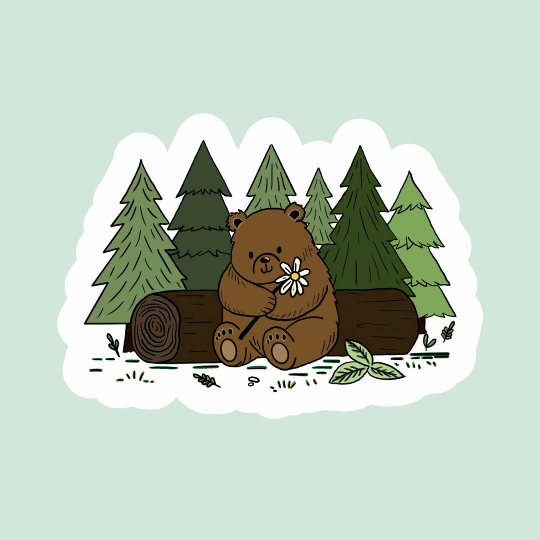 Bear with Daisy Sticker