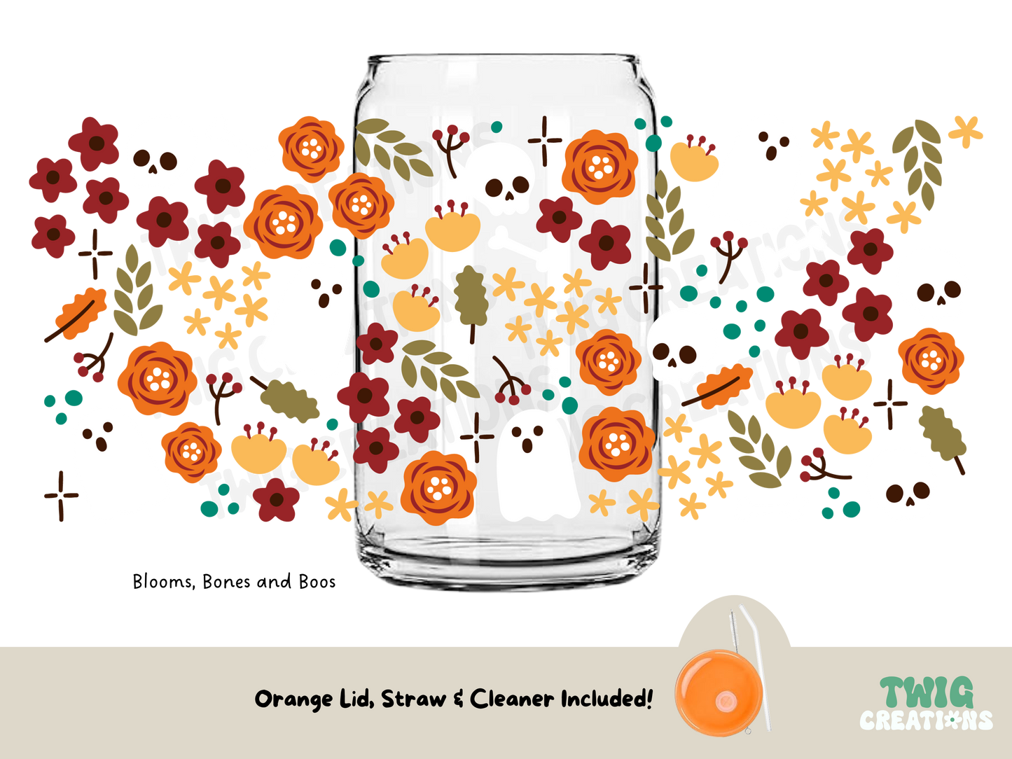 Square Glass Cup w/ Lid & Straw Twig Creations