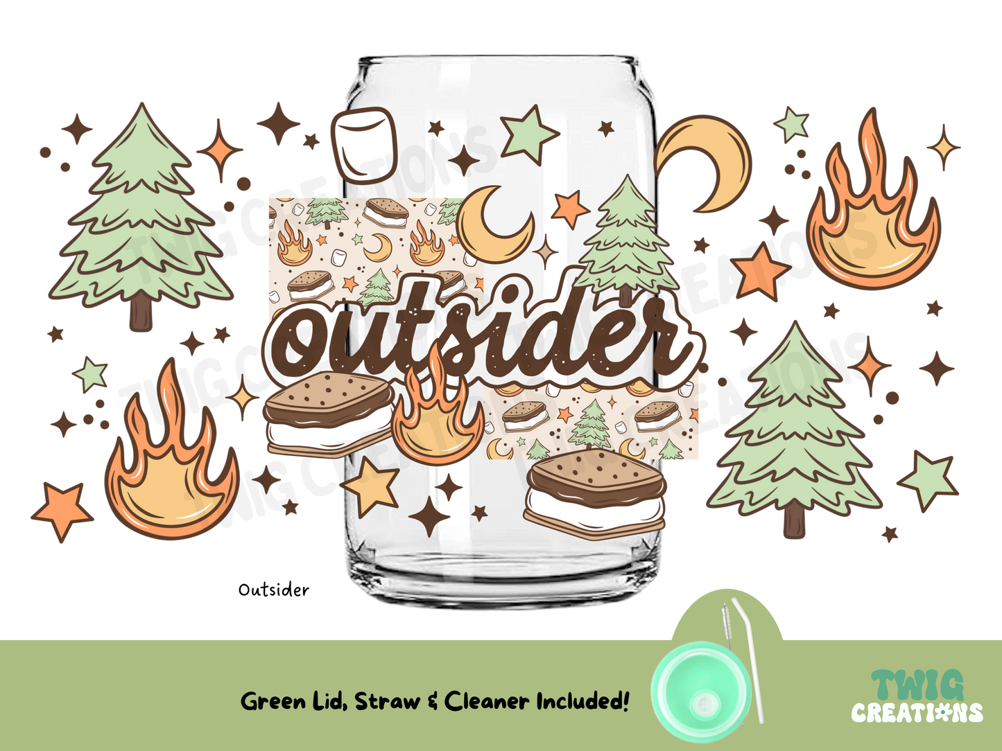 Square Glass Cup w/ Lid & Straw Twig Creations