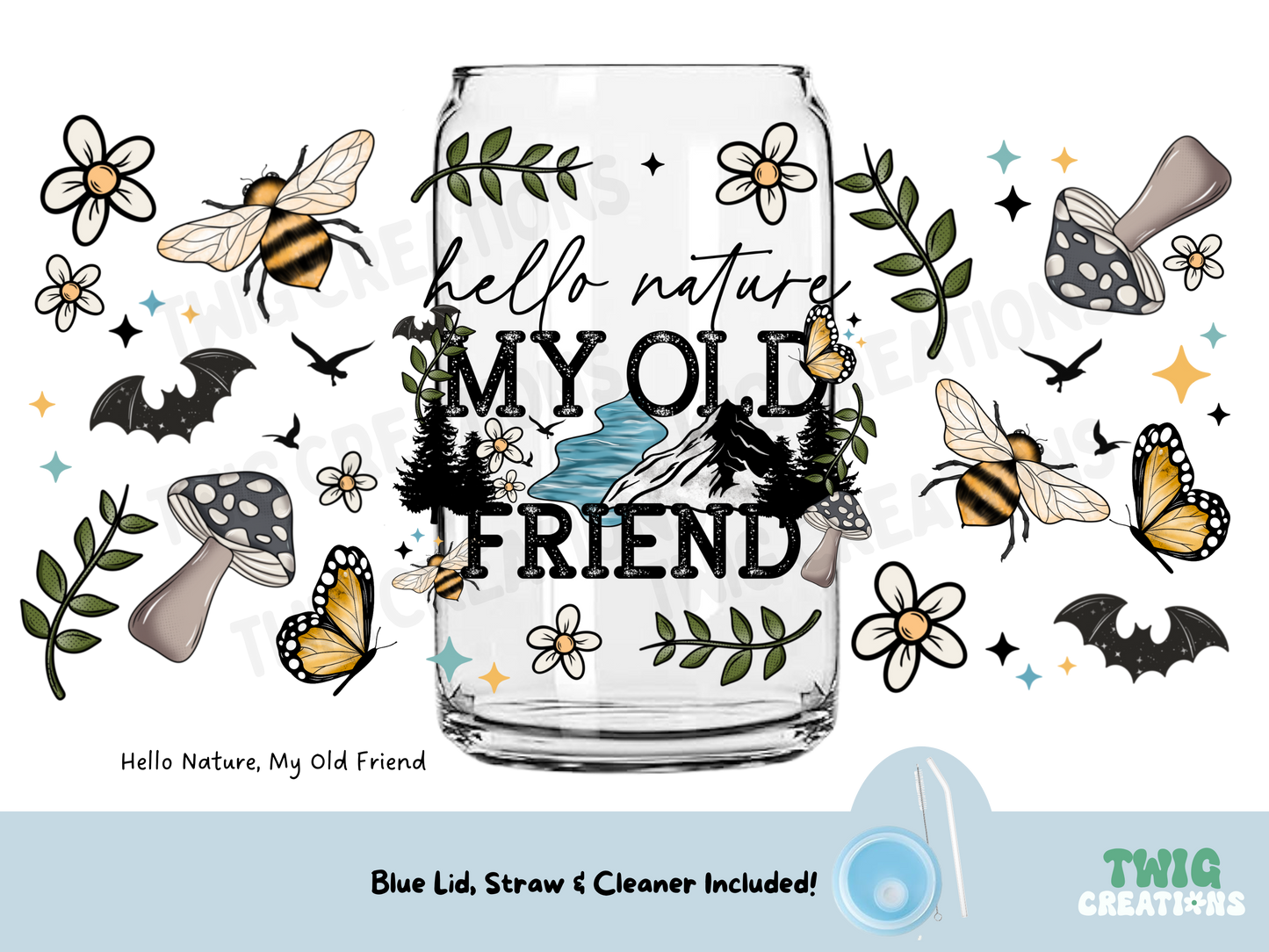 Square Glass Cup w/ Lid & Straw Twig Creations