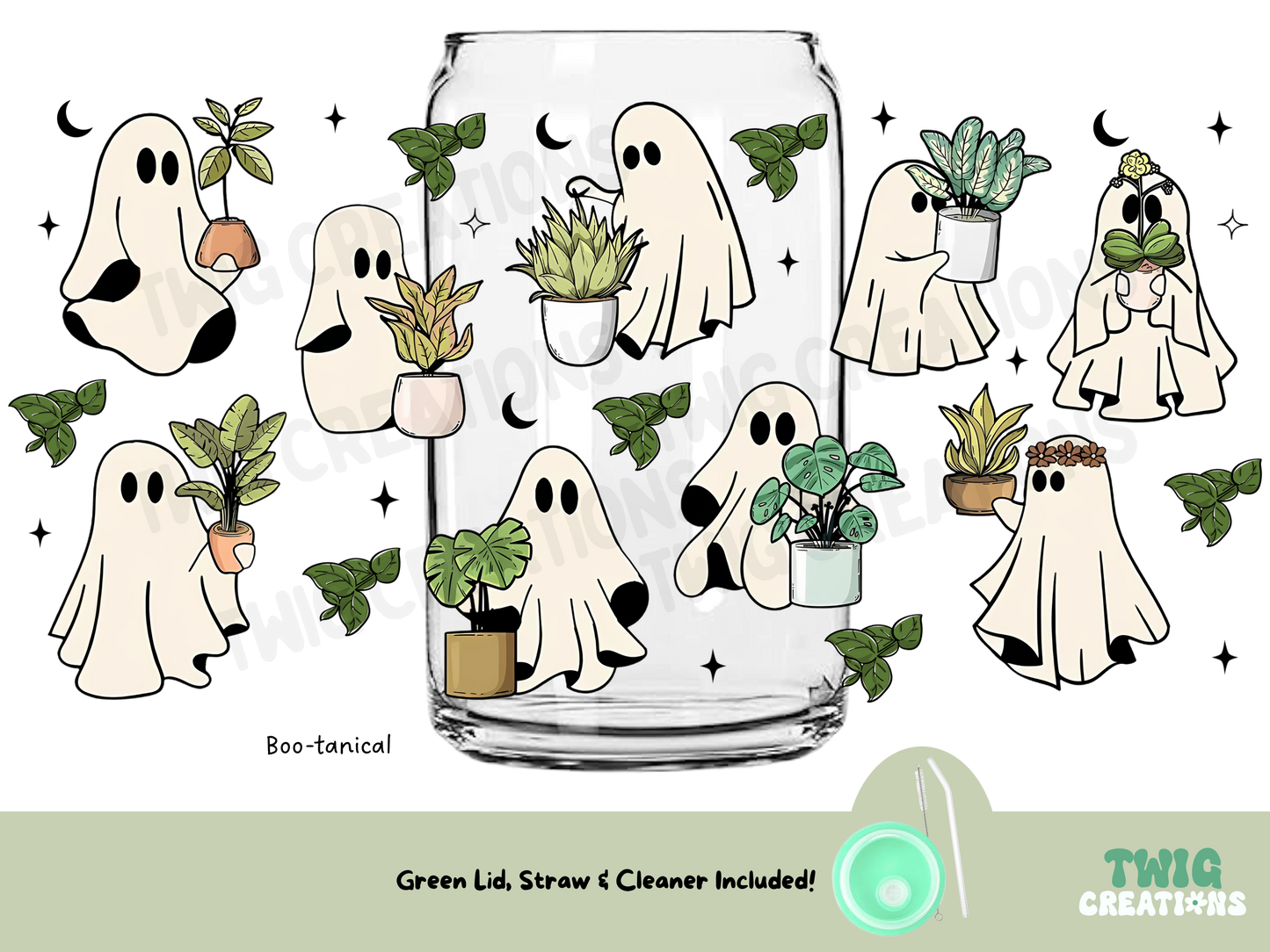 Square Glass Cup w/ Lid & Straw Twig Creations