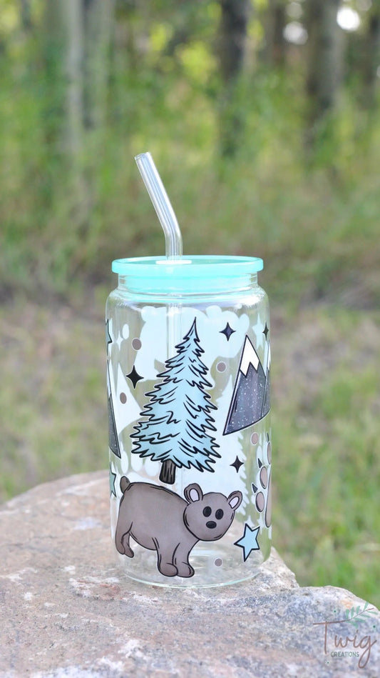 Bear Country 16 oz Glass Cup Twig Creations