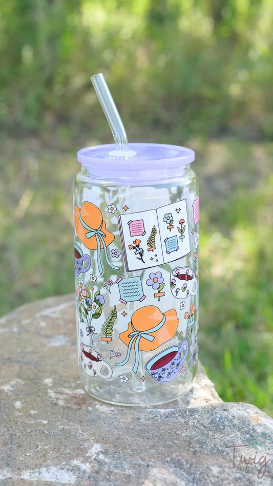 Cottagecore Adventure 16 oz Glass Cup Twig Creations