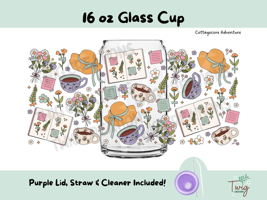 Cottagecore Adventure 16 oz Glass Cup Twig Creations