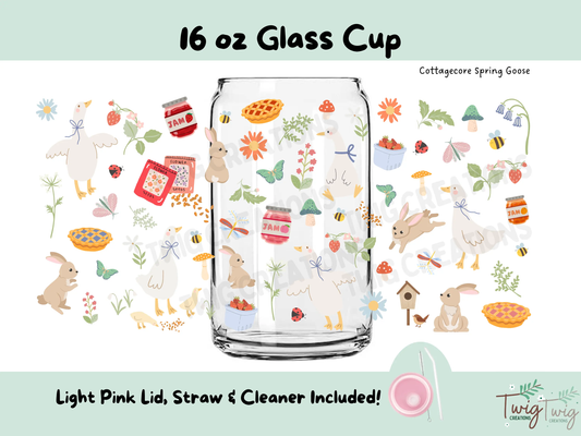 Cottagecore Spring Goose 16 oz Glass Cup Twig Creations