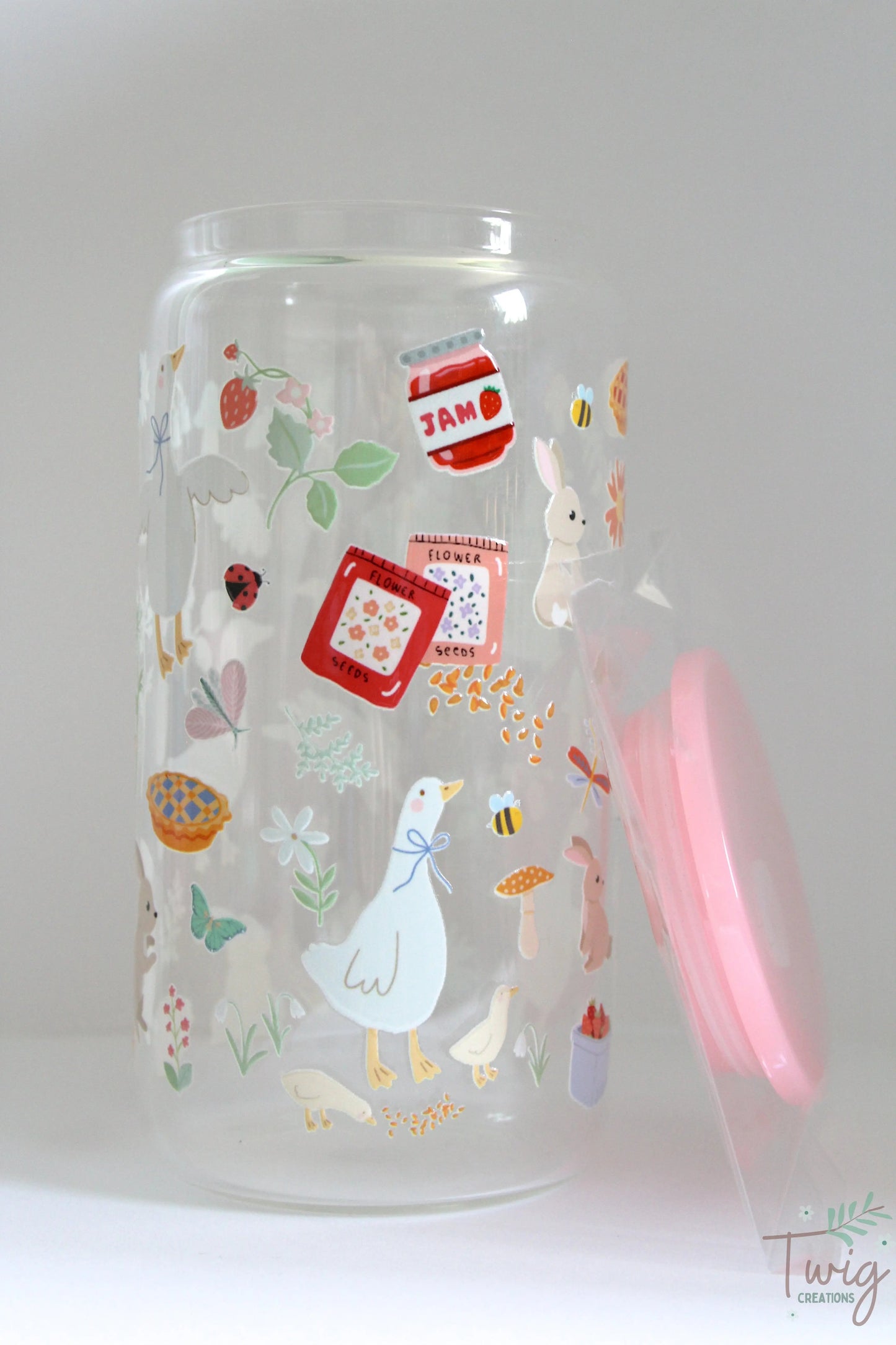 Cottagecore Spring Goose 16 oz Glass Cup Twig Creations