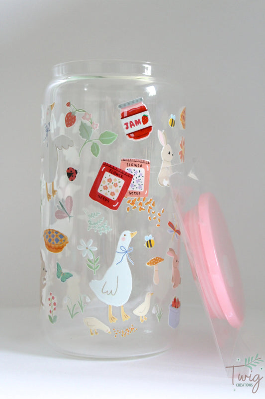Cottagecore Spring Goose 16 oz Glass Cup Twig Creations
