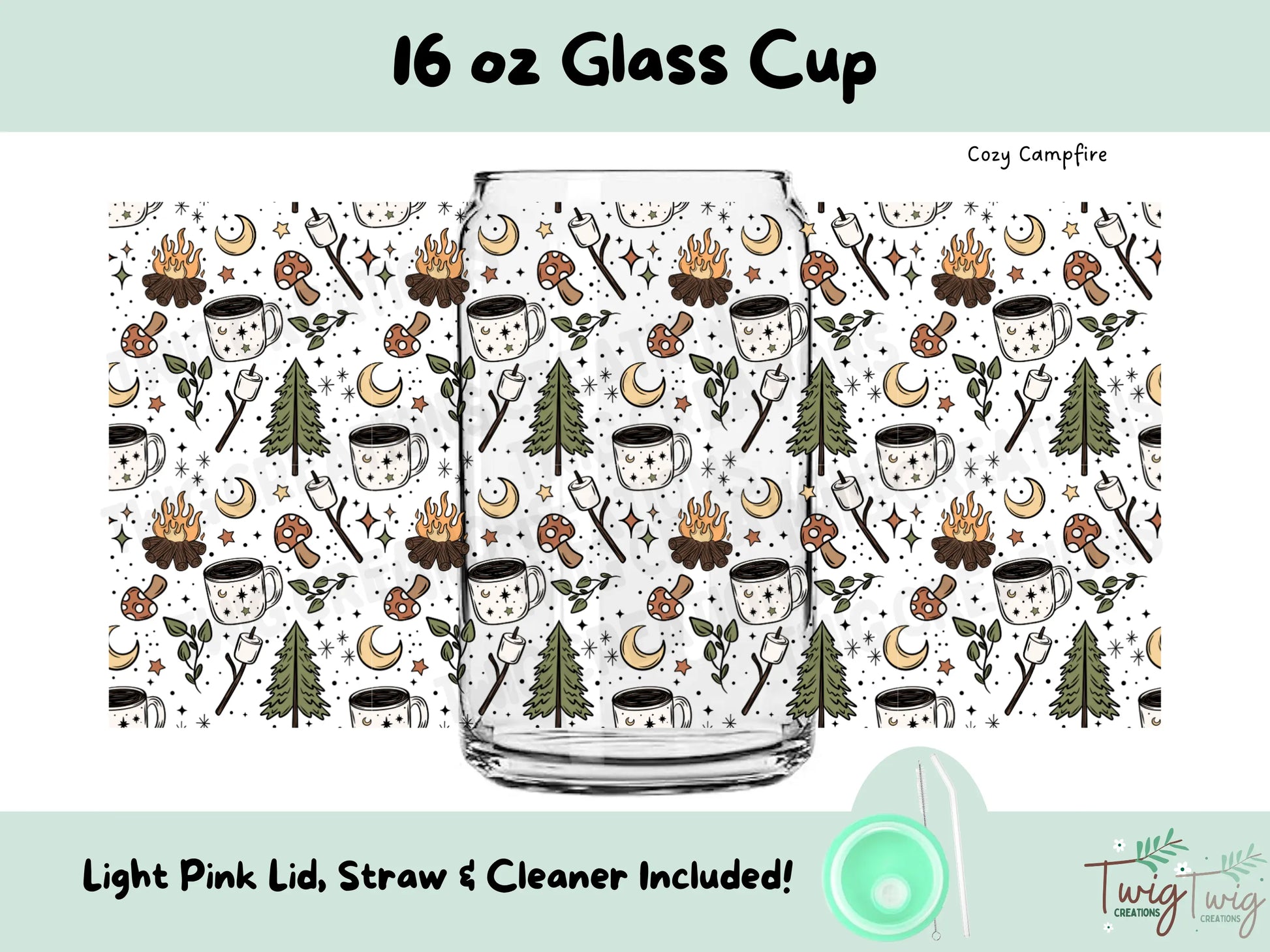 Cozy Campfire 16 oz Glass Cup Twig Creations