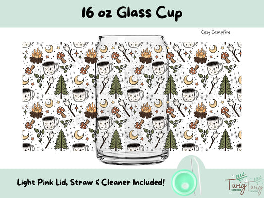 Cozy Campfire 16 oz Glass Cup