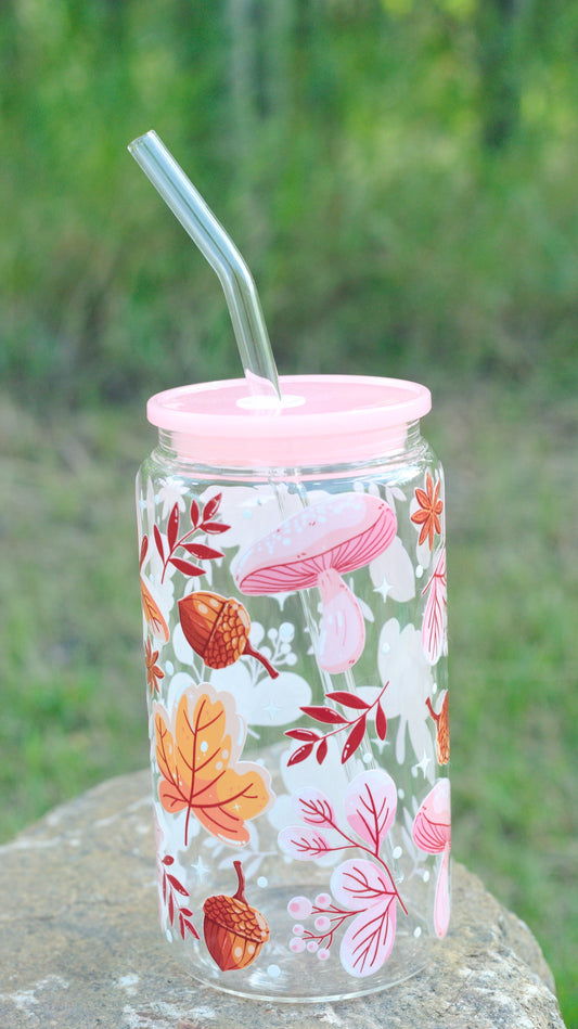 Autumn Treasures 16 oz Glass Cup Twig Creations