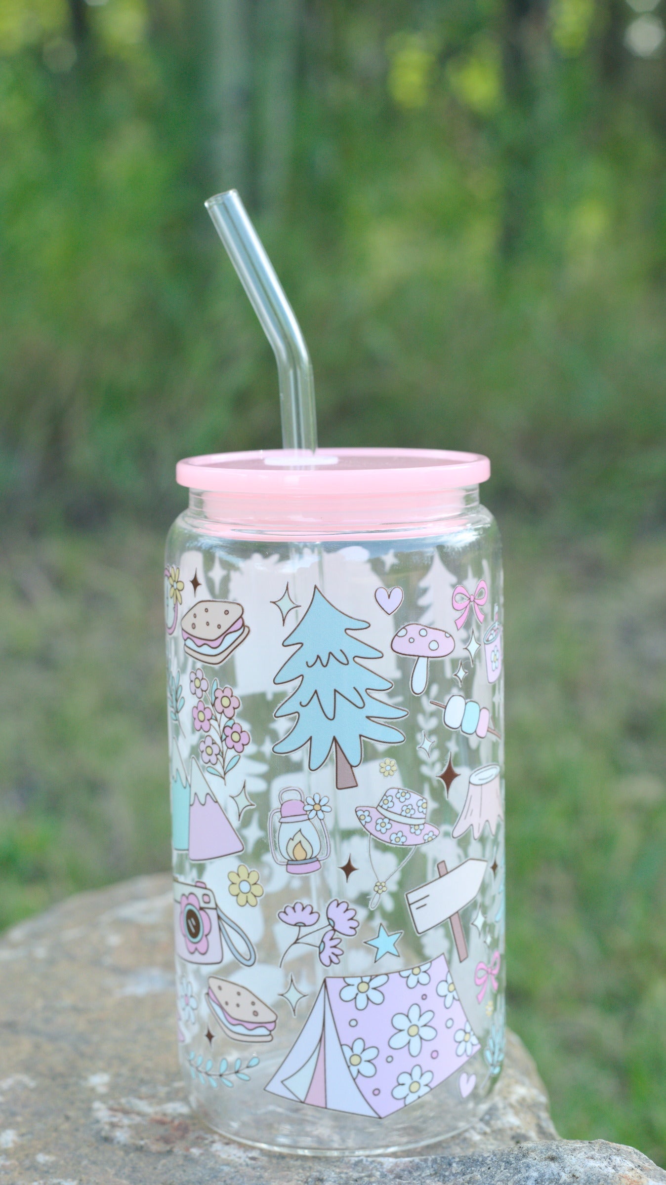 The Coquette Camper 16 oz Glass Cup Twig Creations