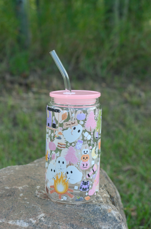 Camp Boo 16 oz Glass Cup Twig Creations