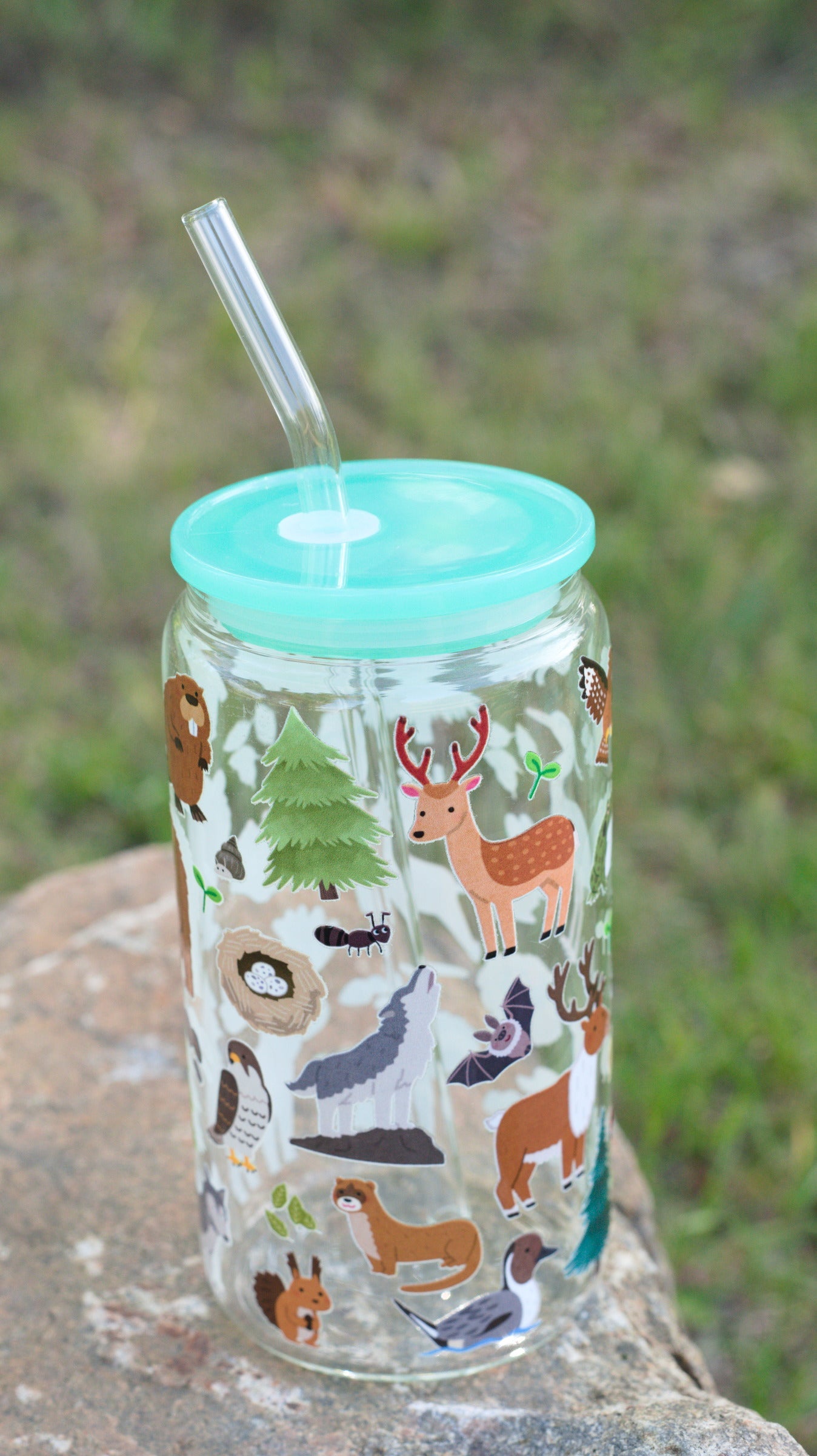 Forest Critters 16 oz Glass Cup Twig Creations