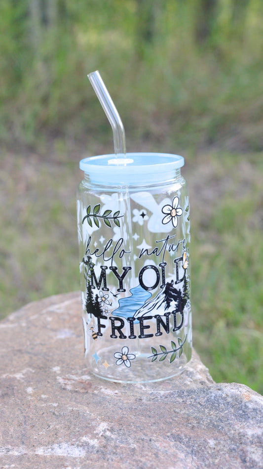 Hello Nature 16 oz Glass Cup Twig Creations