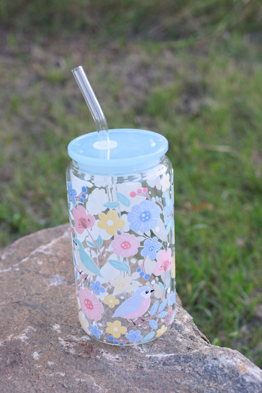Wildflower Haven 16 oz Glass Cup Twig Creations